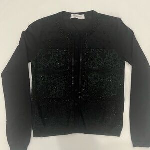 Valentino Cashmere Silk Black Beaded Embellished Cardigan Sweater Womens Small